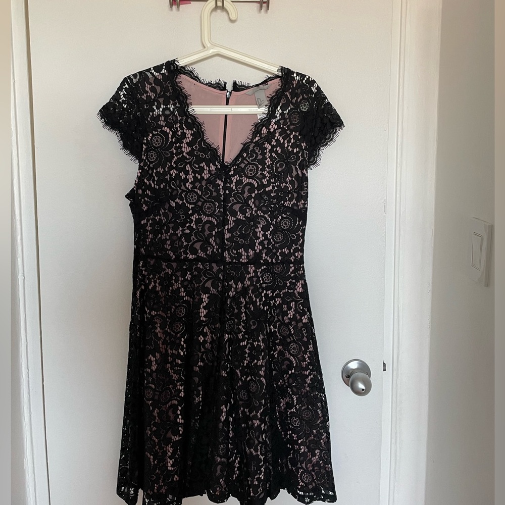 Women Black Lace Dress, Pink Underdress
